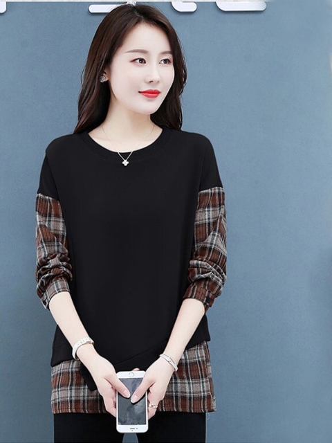 

BelleRUE Women Black & Brown Checked Pullover