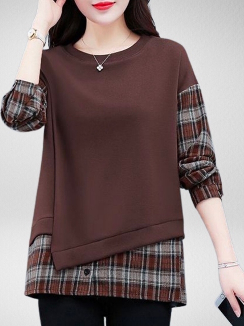 

BelleRUE Women Brown & Grey Checked Pullover