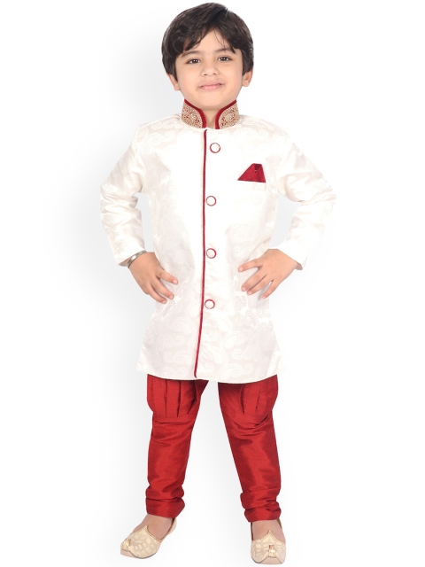 

SG YUVRAJ Boys Cream & Maroon Embellished Sherwani