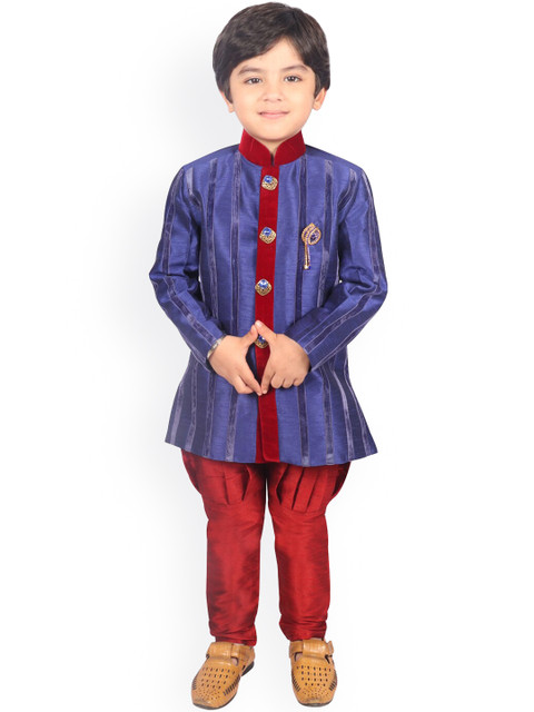 

SG YUVRAJ Boys Blue & Red Striped Sherwani Set