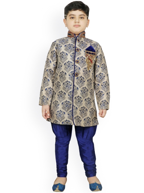 

SG YUVRAJ Boys Cream & Maroon Woven Design Silk Blend Sherwani, Blue