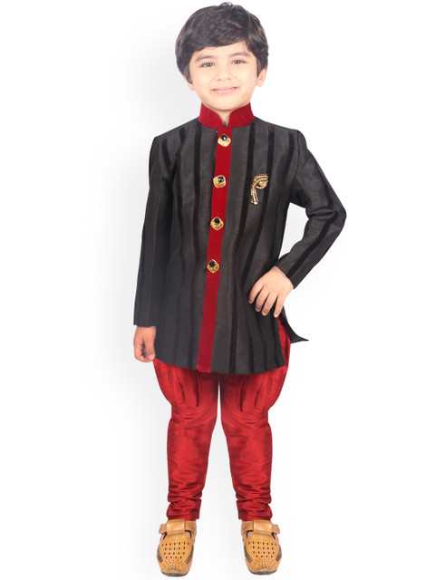 

SG YUVRAJ Boys Black & Red Woven Design Sherwani Set