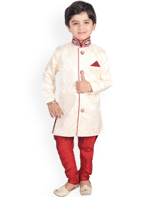 

SG YUVRAJ Boys Beige & Red Printed Sherwani Set