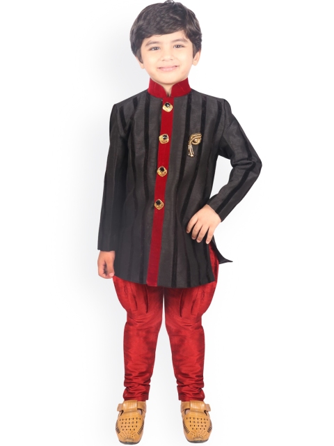 

SG YUVRAJ Boys Black & Maroon Sherwani Set