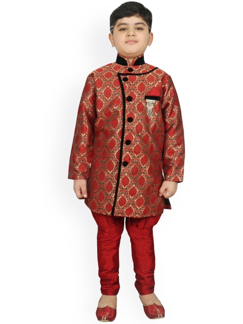 

SG YUVRAJ Boys Maroon Slim-Fit Sherwani Set