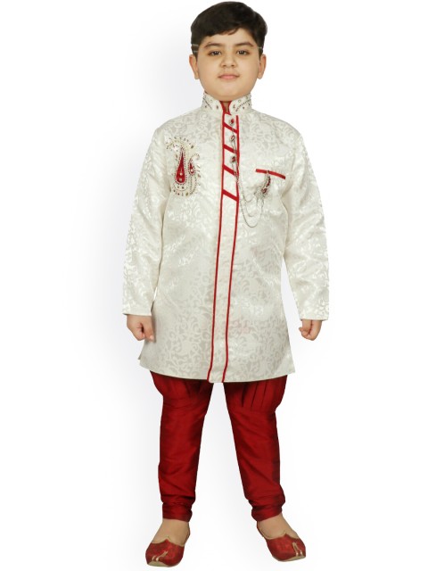 

SG YUVRAJ Boys Beige & Maroon Embellished Sherwani Set