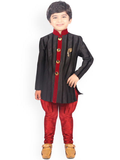 

SG YUVRAJ Boys Black & Red Striped Sherwani Set
