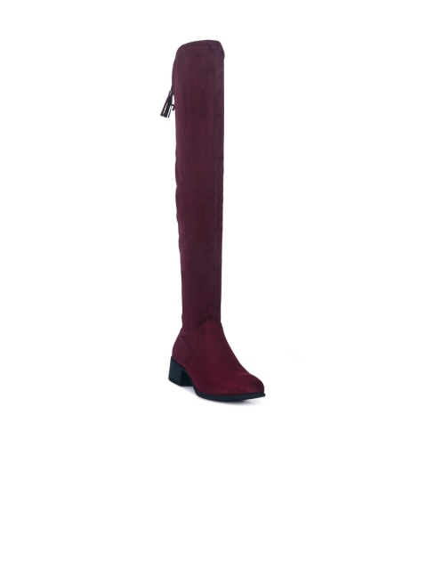 

London Rag Burgundy Leather High-Top Block Heeled Boots