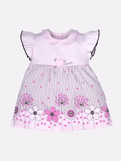 

BABY GO Multicoloured Floral Striped Peter Pan Collar Dress, Multi
