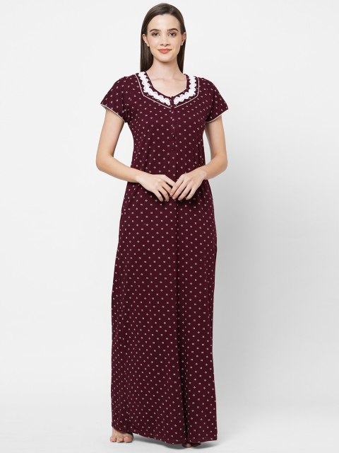

Sweet Dreams Maroon Printed Maxi Nightdress