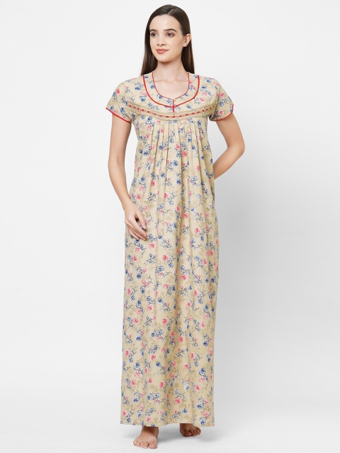 

Sweet Dreams Beige Printed Pure Cotton Maxi Nightdress