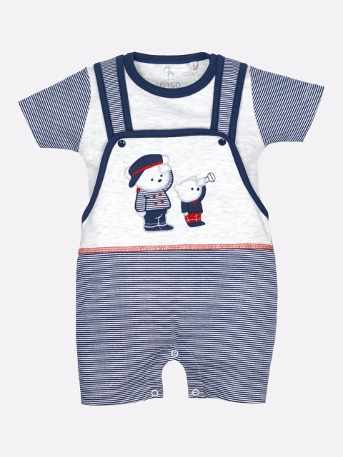 

BABY GO Boys Blue & White Striped Pure Cotton Dungarees With T-Shirt