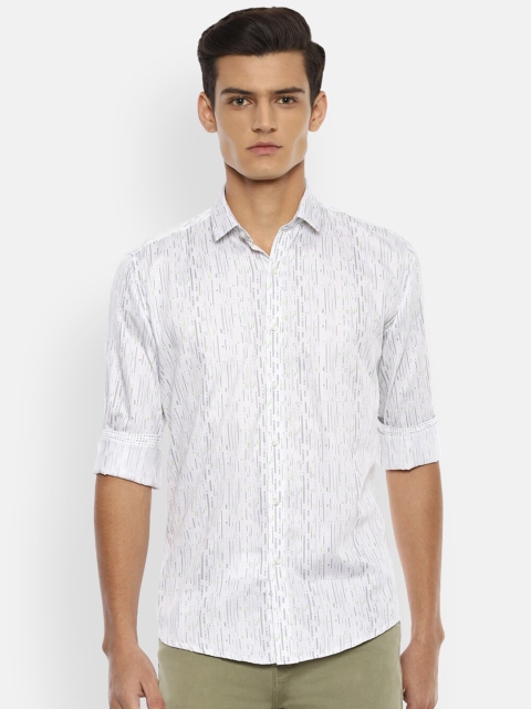 

V Dot Men White Slim Fit Striped Cotton Casual Shirt
