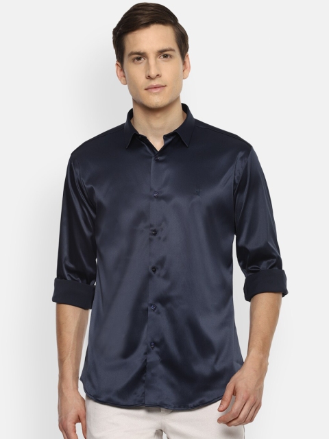 

V Dot Men Navy Blue Solid Slim Fit Casual Shirt