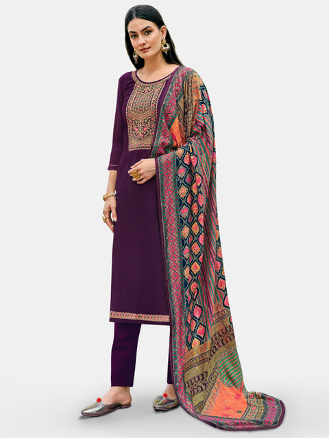 

Kvsfab Purple & Pink Embroidered Pure Silk Unstitched Dress Material