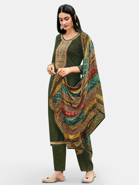 

Kvsfab Green & Blue Embroidered Pure Silk Unstitched Dress Material