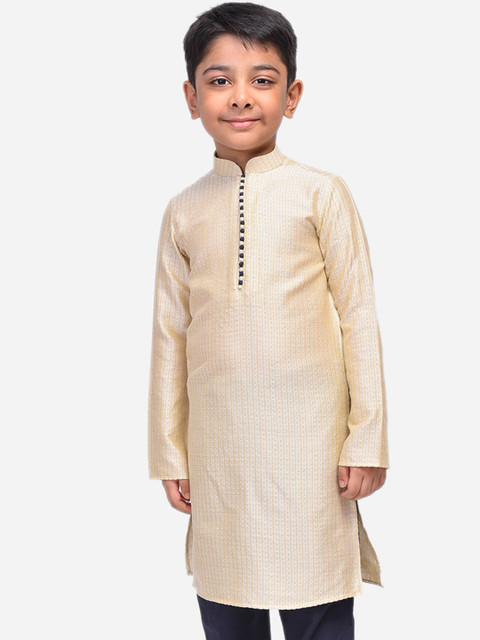 

NAMASKAR Boys Cream-Coloured Thread Work Kurta