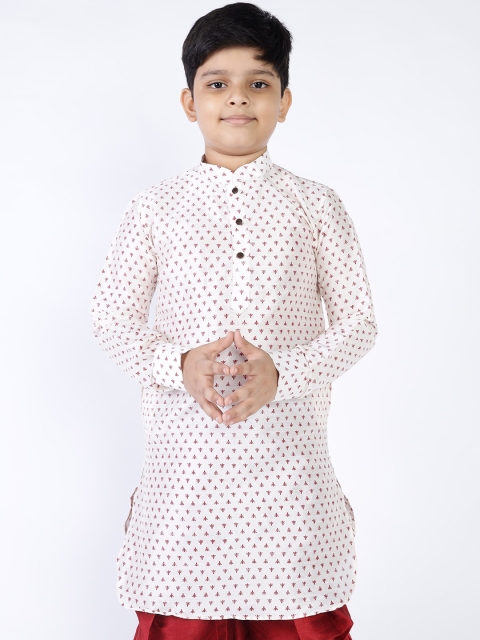 

NAMASKAR Boys White Geometric Printed Thread Work Kurta
