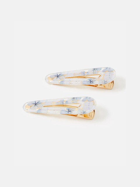

Accessorize London Women's Blue Floral Resin Snap Clips