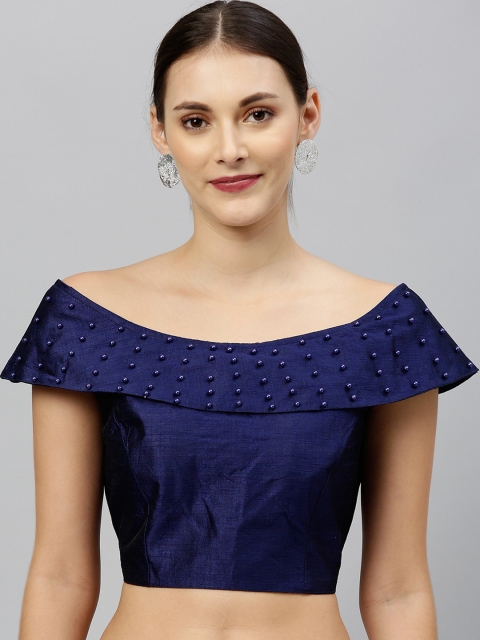 

Amrutam Fab Women Navy Blue Solid Embellished Saree Blouse