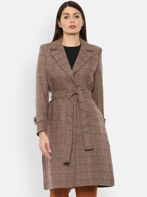 

Van Heusen Woman Women Brown & Black Checked Belted Longline Duster Jacket