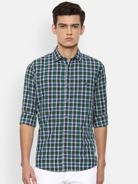 

VAN HEUSEN DENIM LABS Men Green Slim Fit Checked Casual Shirt