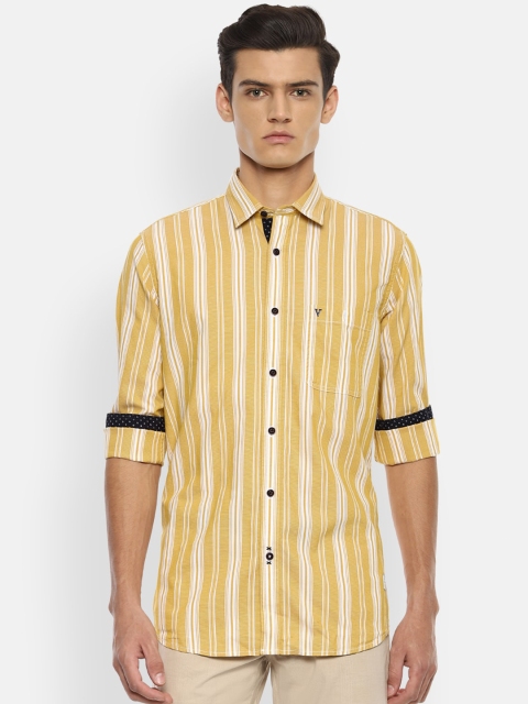

VAN HEUSEN DENIM LABS Men Yellow Slim Fit Striped Casual Shirt