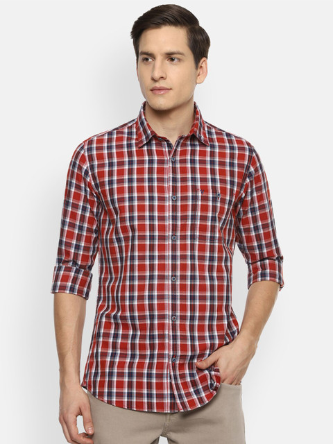 

VAN HEUSEN DENIM LABS Men Red Slim Fit Checked Casual Shirt