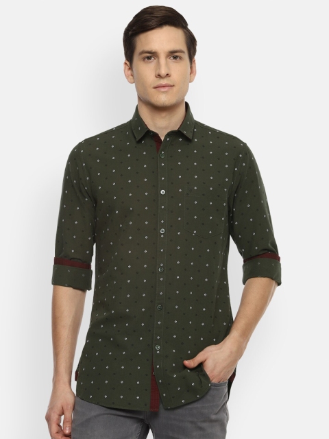 

Van Heusen Sport Men Olive Green Slim Fit Printed Pure Cotton Casual Shirt