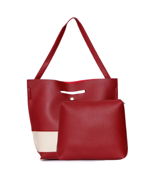 

Mast & Harbour Red & Beige Colourblocked Tote Bag with Pouch