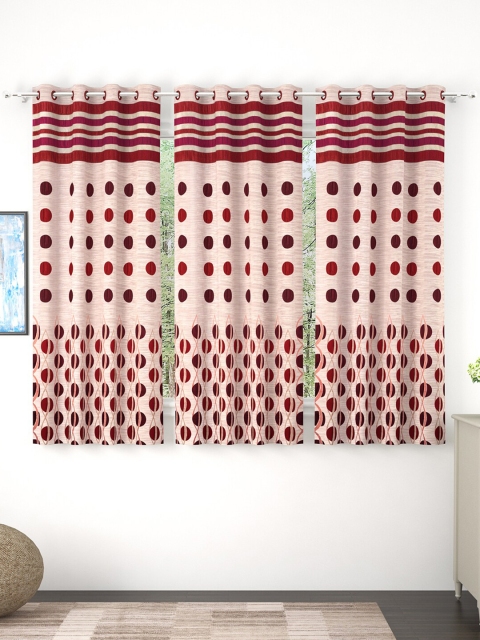 

Story@home Set of 3 Maroon & Pink Geometric Window Curtain
