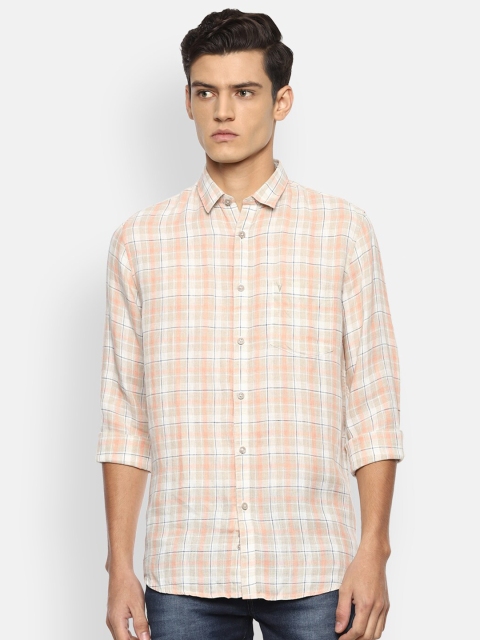 

Van Heusen Sport Men Peach-Coloured Slim Fit Checked Casual Shirt
