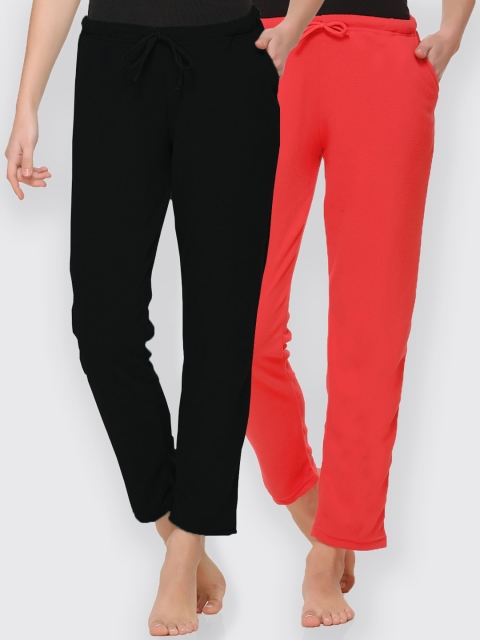 

Kanvin Women Pack Of 2 Solid Lounge Pants, Red