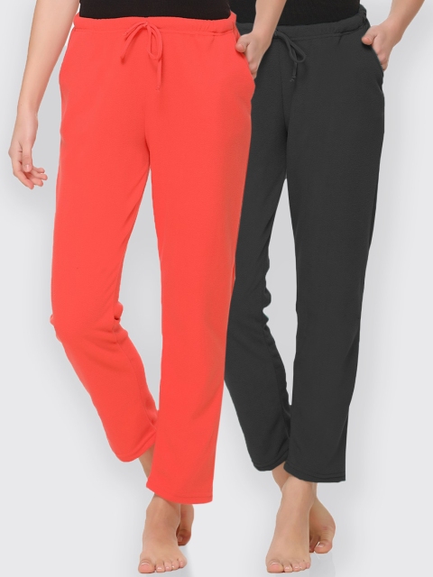 

Kanvin Women Pack Of 2 Solid Lounge Pants, Orange