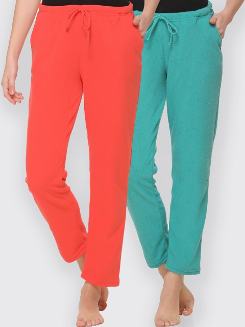 

Kanvin Women Pack Of 2 Green & Orange Solid Lounge Pants