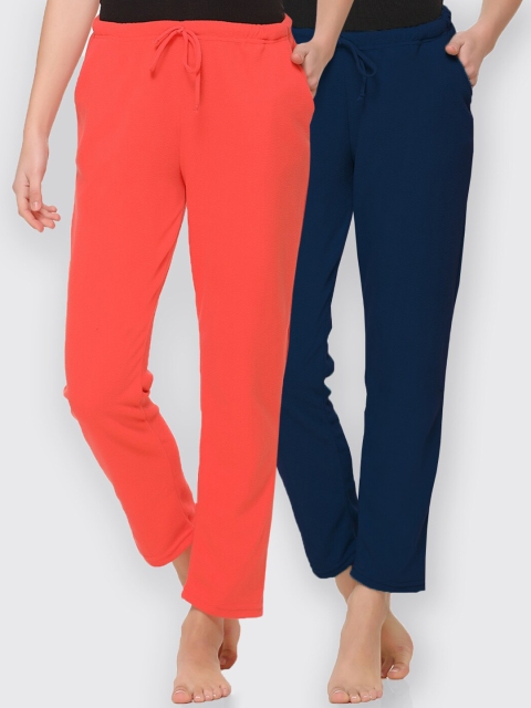 

Kanvin Women Pack Of 2 Solid Lounge Pants, Orange