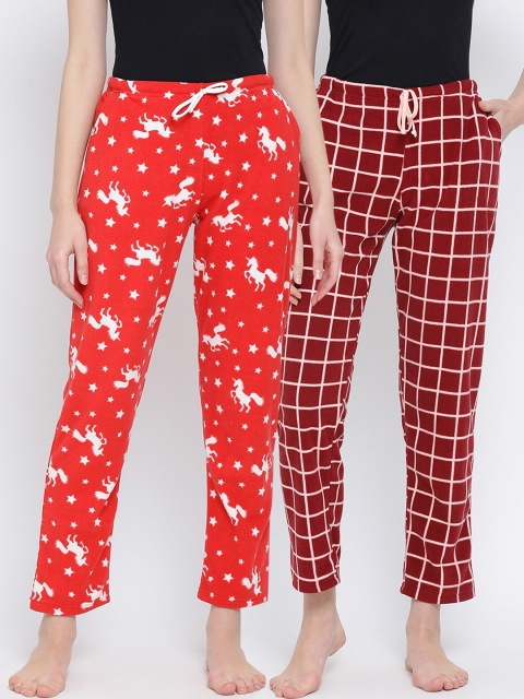 

Kanvin Women Pack Of 2 Lounge Pants, Red