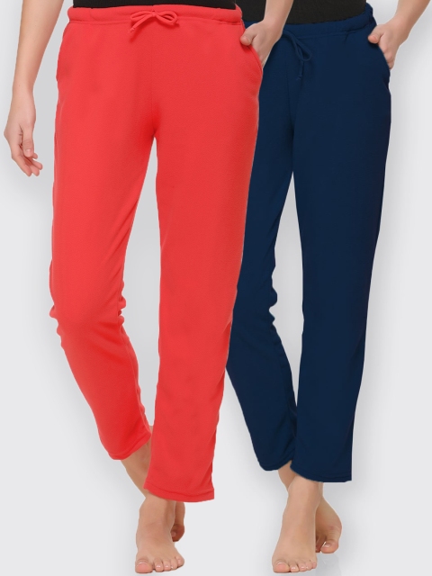 

Kanvin Women Pack Of 2 Orange & Navy Blue Solid Lounge Pants