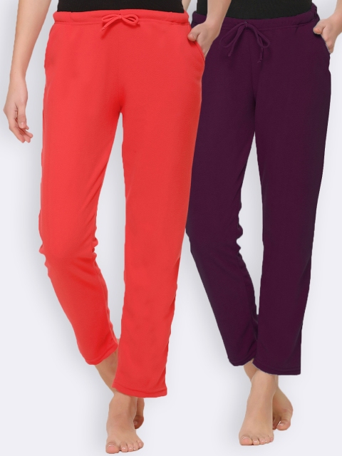 

Kanvin Women Pack Of 2 Solid Lounge Pants, Red