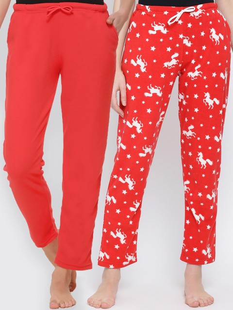 

Kanvin Women Pack Of 2 Red & White Lounge Pants