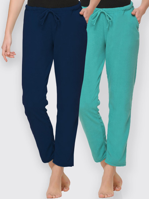 

Kanvin Women Pack Of 2 Navy Blue & Green Solid Lounge Pants