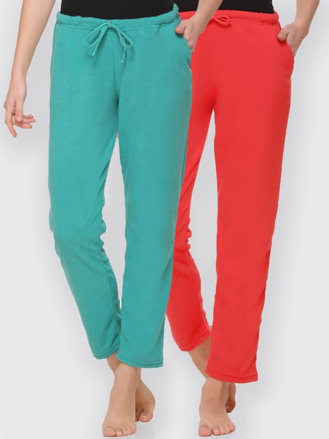 

Kanvin Women Pack Of 2 Solid Lounge Pants, Red