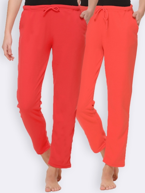 

Kanvin Women Pack Of 2 Solid Lounge Pants, Red