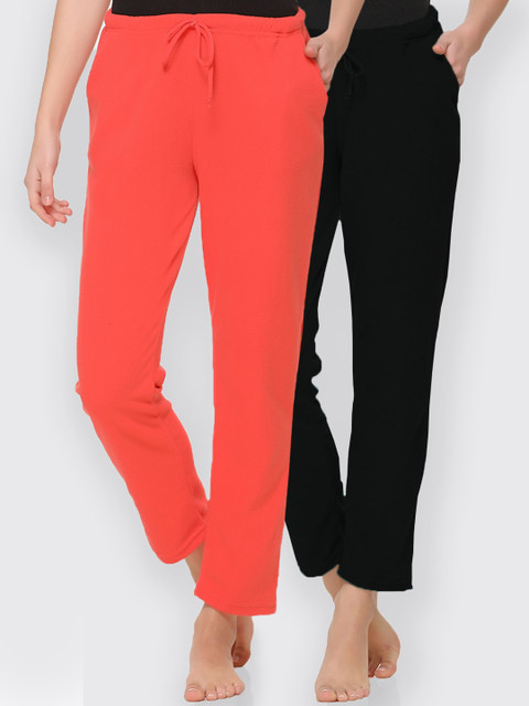 

Kanvin Women Pack Of 2 Solid Lounge Pants, Orange