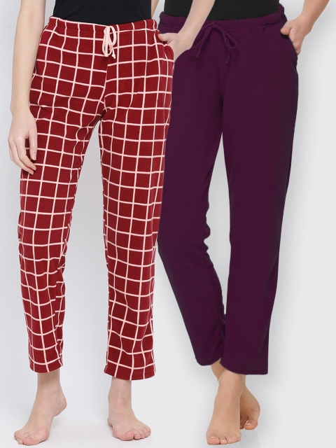 

Kanvin Women Pack Of 2 Maroon & Burgundy Lounge Pants