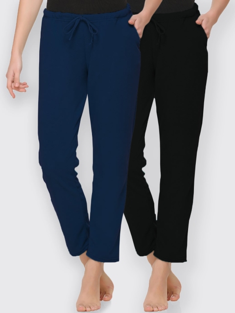 

Kanvin Women Pack Of 2 Solid Lounge Pants, Navy blue