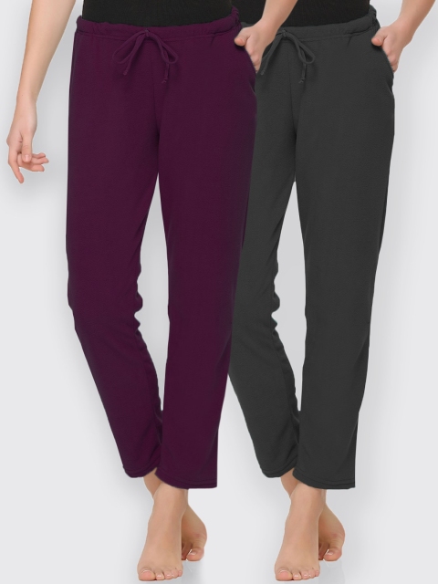 

Kanvin Women Pack Of 2 Solid Lounge Pants, Charcoal