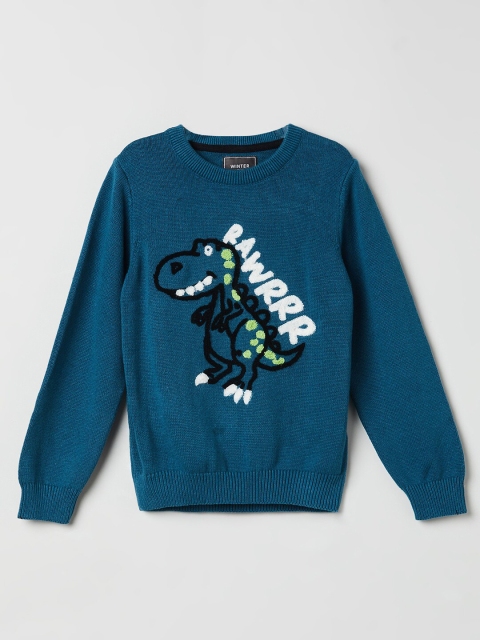 

max Boys Teal & White Humour and Comic Printed Pullover