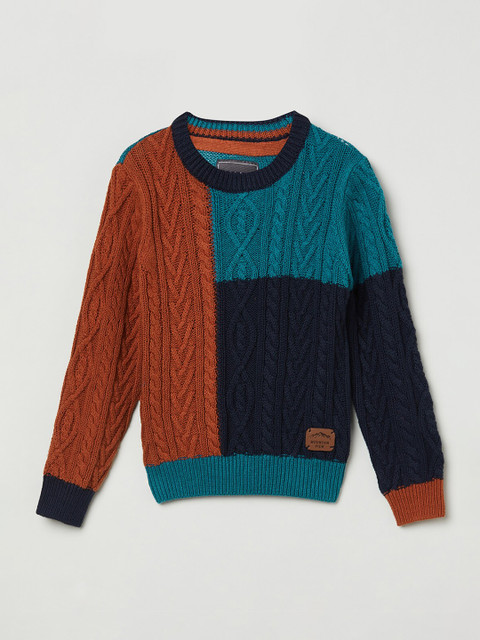 

max Boys Orange & Blue Colourblocked Pure Cotton Pullover
