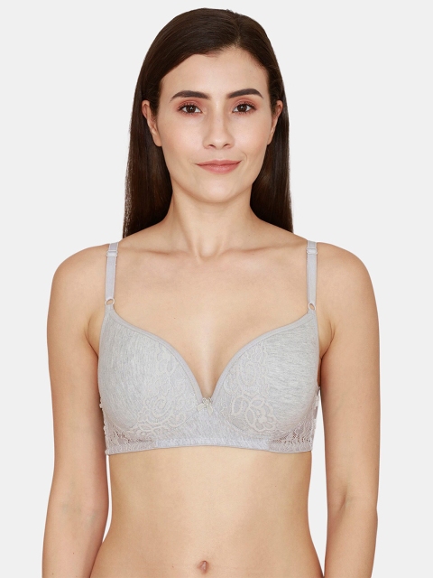 

Rosaline by Zivame Grey Floral Bra - Lightly Padded